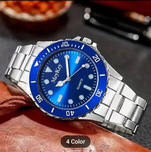 Round Pointer Quartz Watch Casual Rhinestone.. stainless steel..NWT blue.